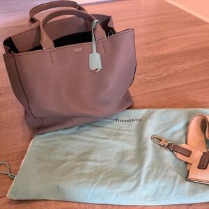 Tiffany & Co. Gray Leather Tote with Mint Accent